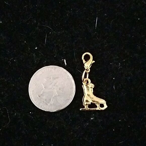 Goldtone Ice Skate Charm with Lobster Claw Clasp–Figure Skating Pendant Jewelry - Picture 1 of 1